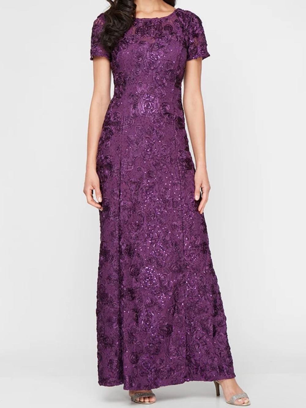 Alex Evenings Rosette Evelyn Lace Purple Dress